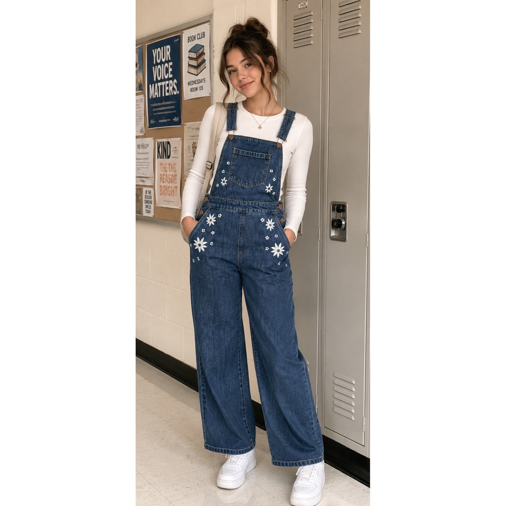 Princess Highway Daisy Days Embroidered Denim Overalls Blue Size 6 *Read - Picture 1 of 13